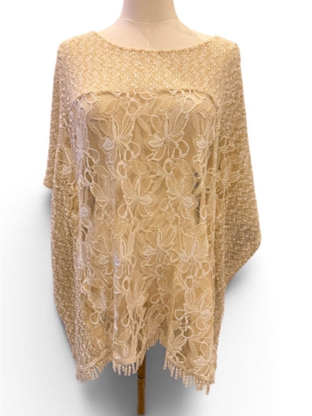 A'Reve Cream Floral Lace Knit Tunic
